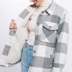 Fall Plaid Shacket Faux Fur Sherpa Fleece Lined